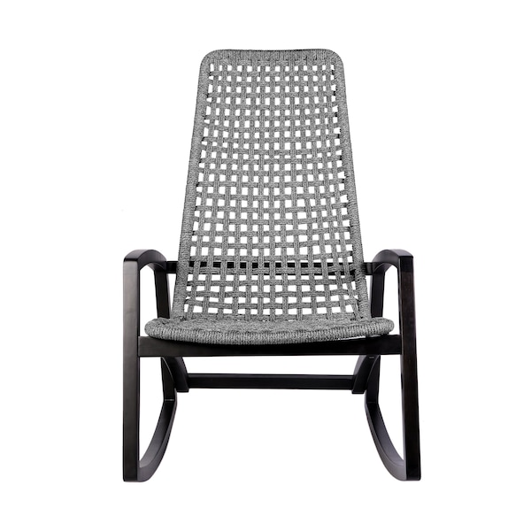 Sequoia Outdoor Patio Rocking Chair In Dark Eucalyptus Wood And Grey Rope